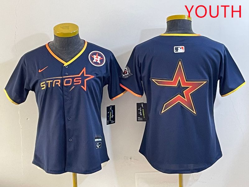 Youth Houston Astros Blank Drak Blue Three generations Joint Name 2025 Nike MLB Jersey style 14->youth mlb jersey->Youth Jersey
